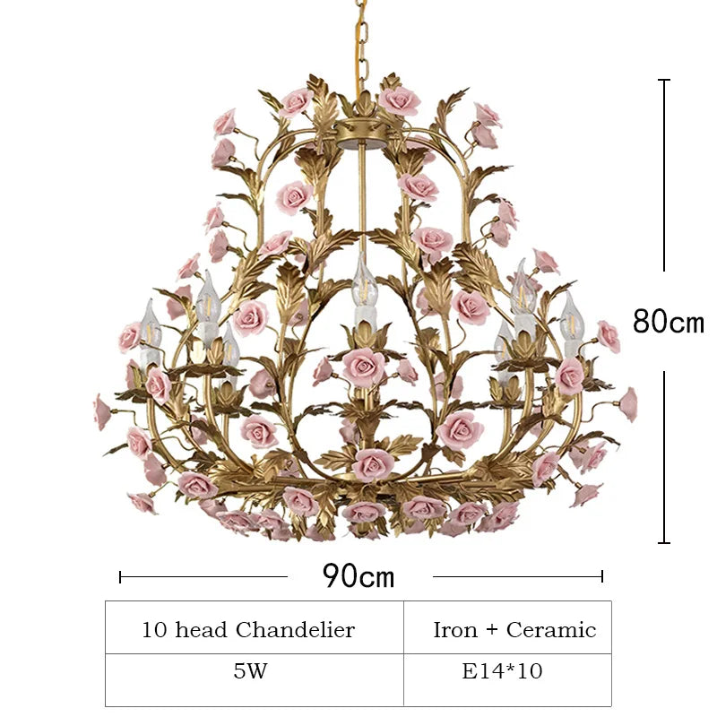 lustre led floral en céramique et cuivre pour intérieur décoratif - vue 11 sur 11
