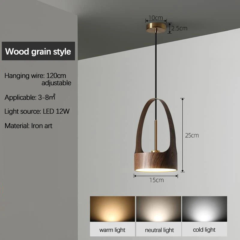 Nordique fer Art bois Grain petit suspension éclairage moderne Simple lampe de chevet à LED pour salle à manger chambre maison suspendu lustre - vue 6 sur 7