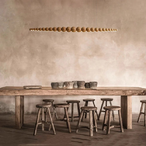 Suspension en bois lampe suspendue Table moderne LED longue lumière linéaire éclairage d'îlot de cuisine pour salle à manger salon bureau - vue 2 sur 9