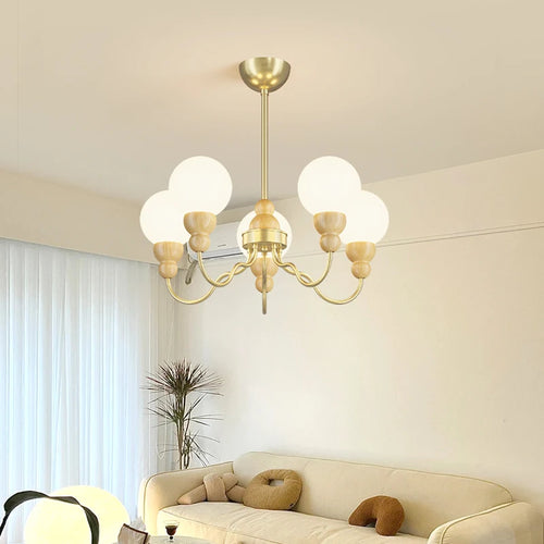 suspension en verre rétro avec éclairage led en bois - vue 3 sur 14