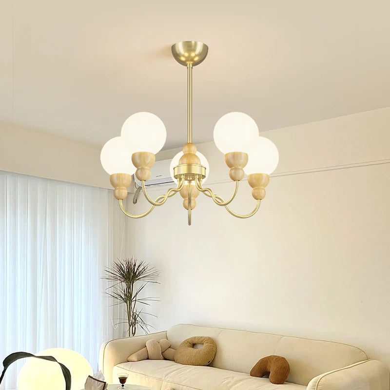 suspension en verre rétro avec éclairage led en bois - vue 3 sur 14