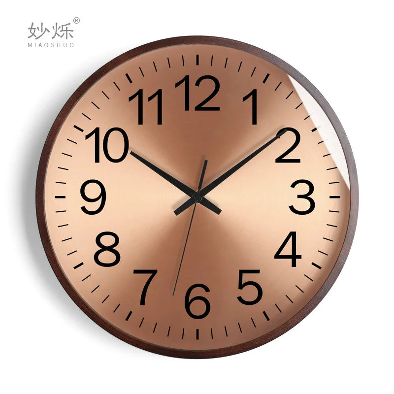 horloge murale design moderne en bois doré silencieuse et créative - vue 15 sur 19