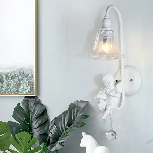 applique murale moderne minimaliste ange en résine avec led cristal - vue 2 sur 6