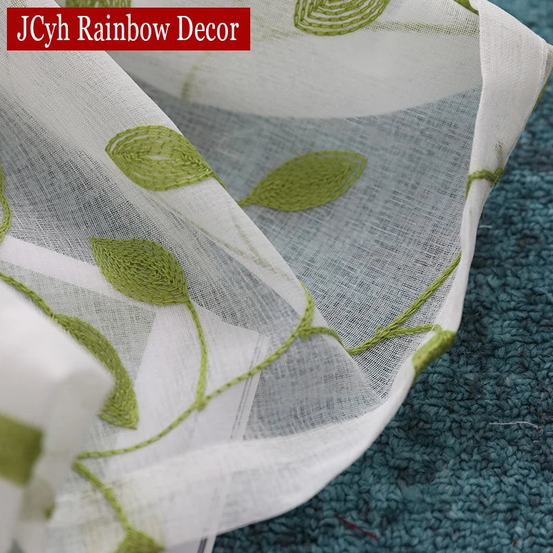 Voilage tulle brodé motif feuilles pour salon chambre - vue 5 sur 7