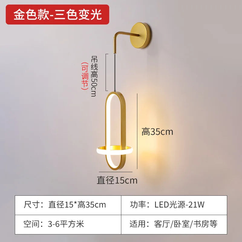 applique murale led moderne de luxe avec anneau doré décoratif d'intérieur - vue 15 sur 18