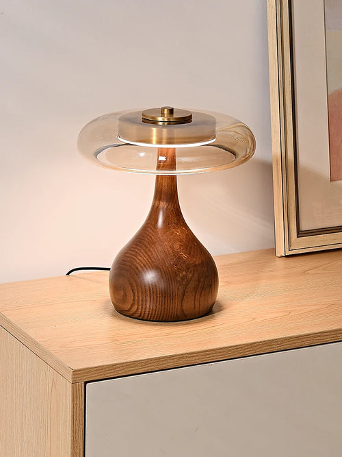 lampe de bureau rétro en bois et verre pour intérieur élégant - vue 3 sur 8
