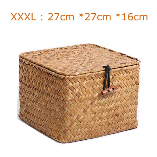 panier de rangement en algues tissé à la main avec couvercle - vue 13 sur 14