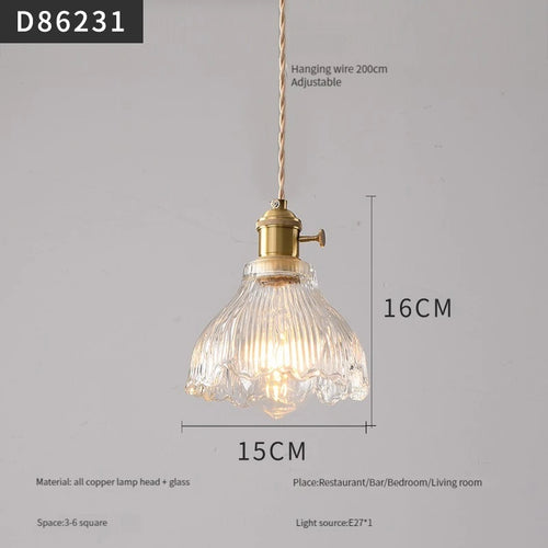 suspension moderne en laiton avec abat-jour rustique en verre de noyer - vue 28 sur 30