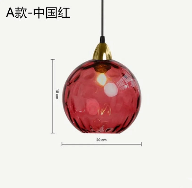 Lustre boule de verre coloré nordique lampes suspendues moderne Grain d'eau Restaurant cuisine luminaire suspendu chambre lampe de chevet - vue 14 sur 29
