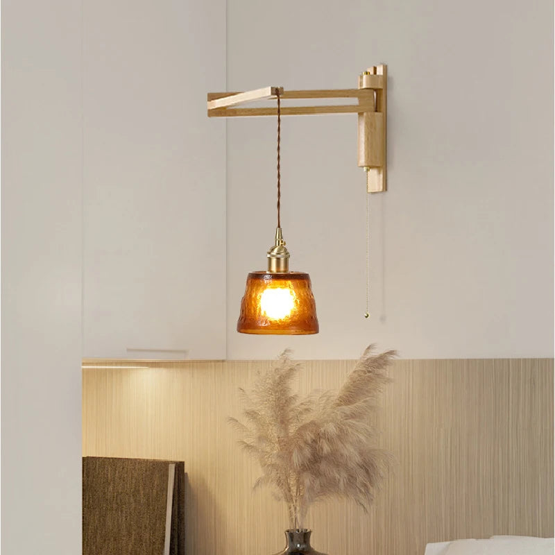 applique murale en verre bois et céramique lampe pliable à bras pivotant - vue 2 sur 14