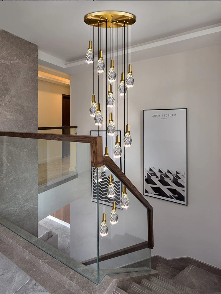 lustre moderne créatif en cristal pour escalier colimaçon - vue 3 sur 14