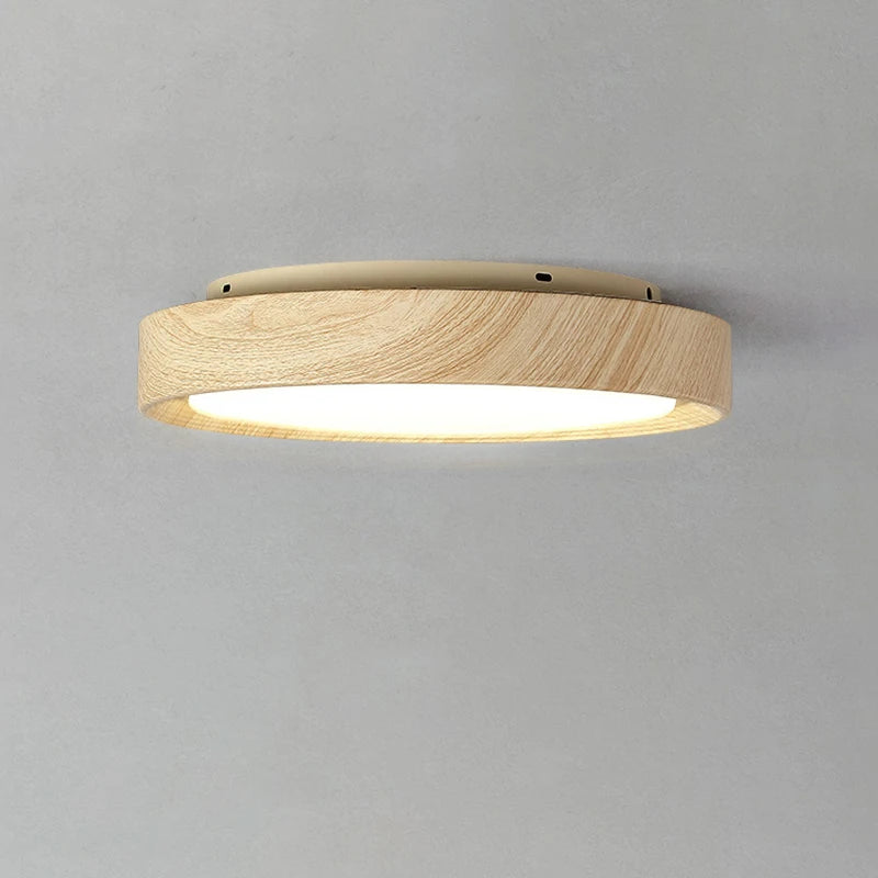 lampe circulaire simple style nordique grain de bois éclairage entrée balcon porche - vue 3 sur 12