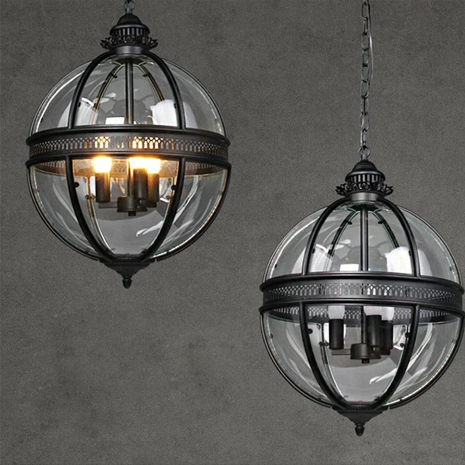 lustre sphérique rétro en fer et verre brillant - vue 4 sur 11