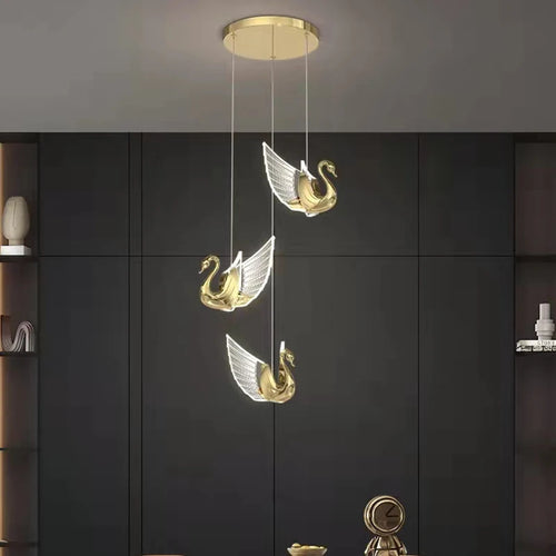 lustre moderne cygne doré design créatif pour éclairage décoratif - vue 2 sur 12