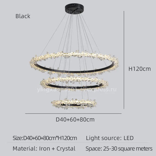lustre en cristal de luxe avec anneau doré lumineux et élégant - vue 12 sur 18