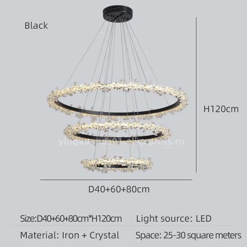 lustre en cristal de luxe avec anneau doré lumineux et élégant - vue 11 sur 18