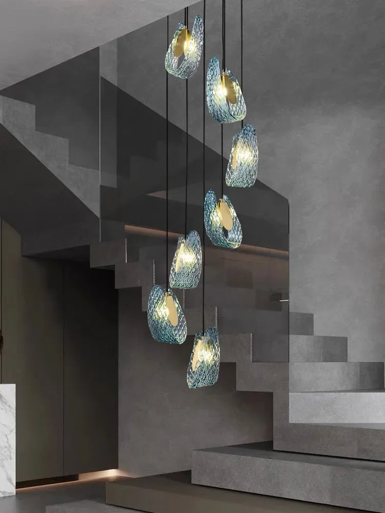 lustre moderne en verre design feuille de paon led suspendu - vue 4 sur 21