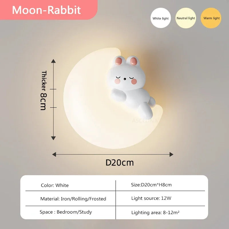 applique murale led étoile lune ours lapin minimaliste moderne - vue 8 sur 10