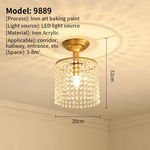 plafonnier led en cristal doré pour décoration intérieure