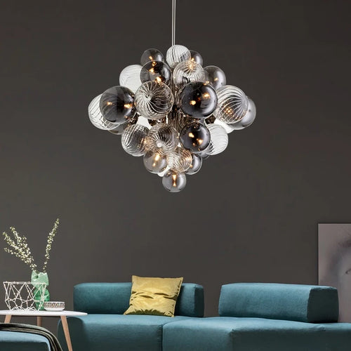 lustre nordique créatif en fer et bulles de verre - vue 3 sur 10