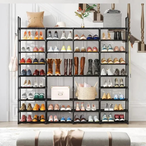étagère à chaussures en métal double rangée avec crochets polyvalente - vue 4 sur 9