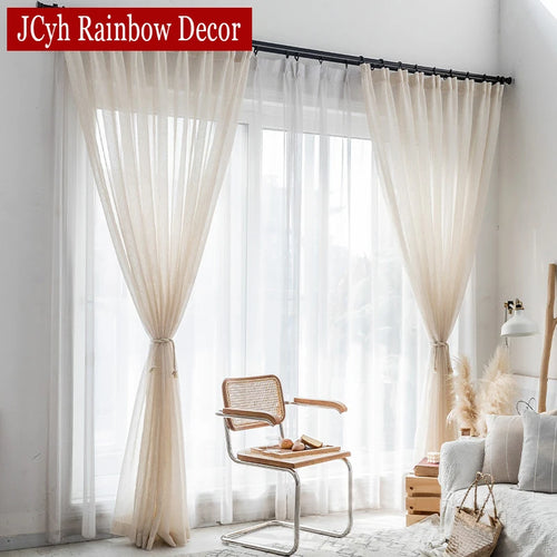 Voilage style lin translucide pour salon chambre fenêtre - vue 5 sur 7
