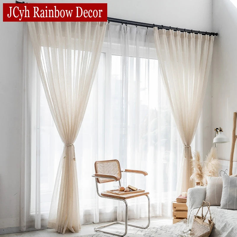 Voilage style lin translucide pour salon chambre fenêtre - vue 4 sur 7