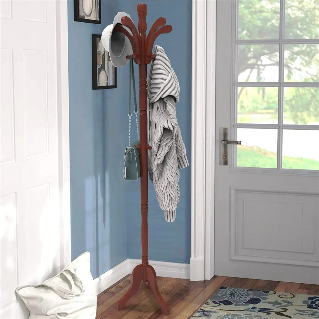 porte-manteaux en bois massif trépied pour sac vêtements et accessoires - vue 1 sur 7