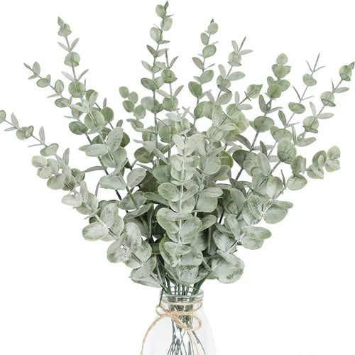 lot de 10 feuilles d'eucalyptus artificielles pour décoration et bouquets - vue 2 sur 8