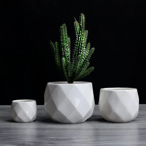 pot de fleurs géométrique en céramique pour plantes succulentes - vue 2 sur 7