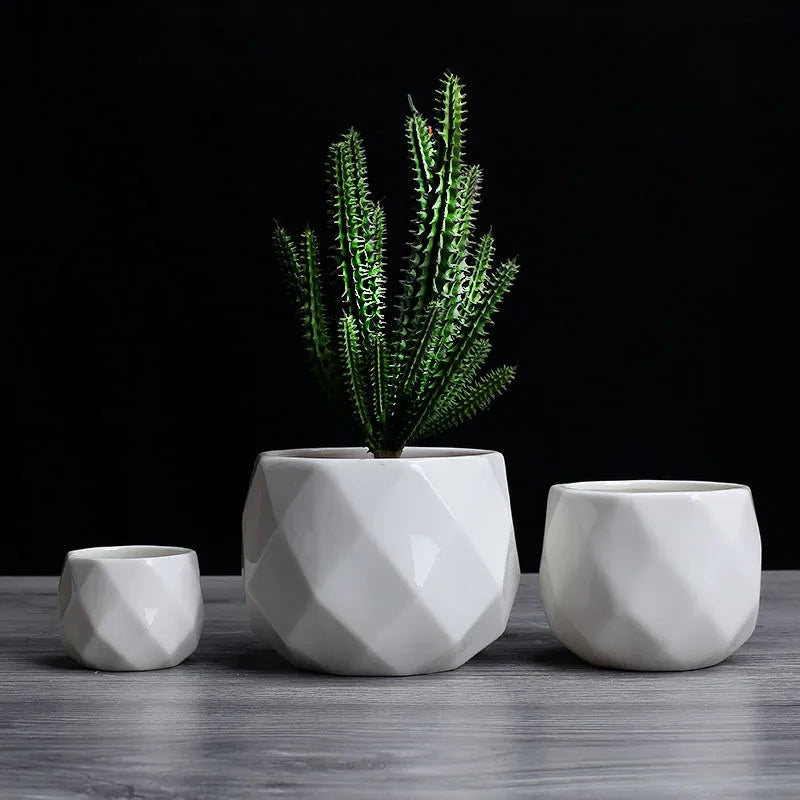 pot de fleurs géométrique en céramique pour plantes succulentes - vue 1 sur 7