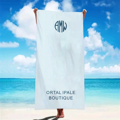 serviette de plage personnalisée rayures monogramme style preppy - vue 4 sur 6