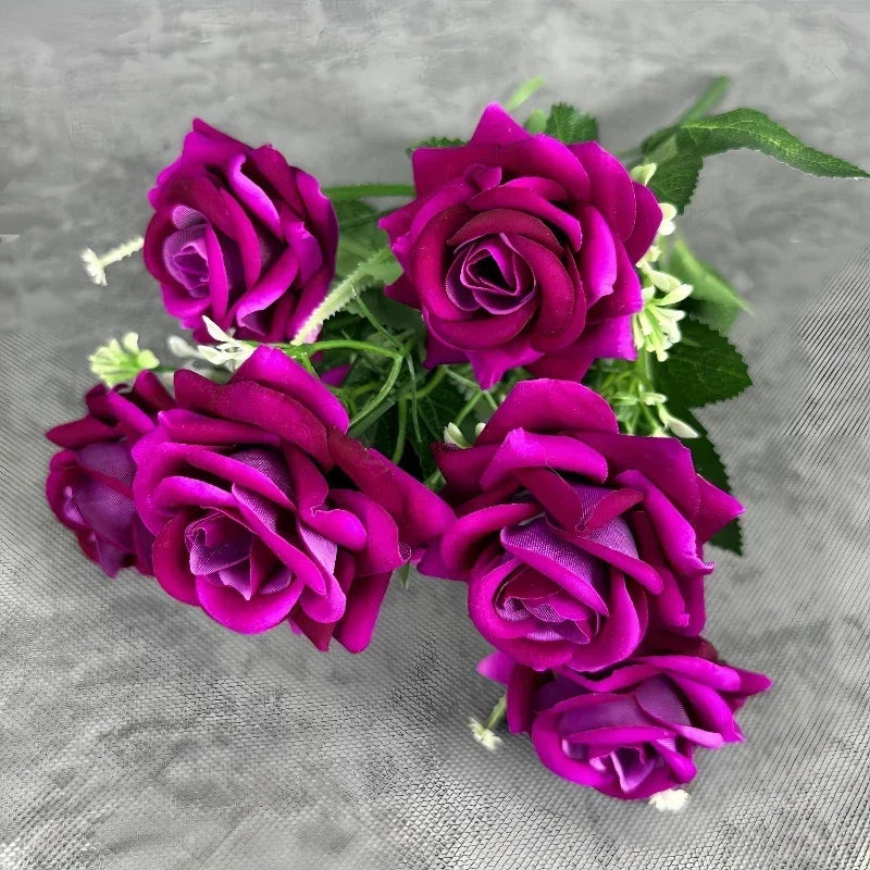 décoration mariage bouquet de roses artificielles en soie 7 têtes - vue 6 sur 14