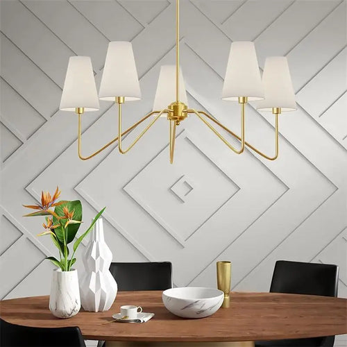 Lustres classiques or poli/noir avec abat-jour en lin blanc lustre moderne de chambre à coucher - vue 2 sur 14