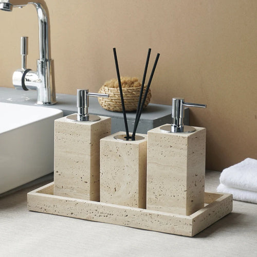 ensemble d'accessoires élégants en travertin pour la salle de bain - vue 6 sur 30