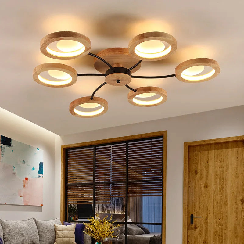lustres modernes en bois avec lampes led nordiques - vue 3 sur 9