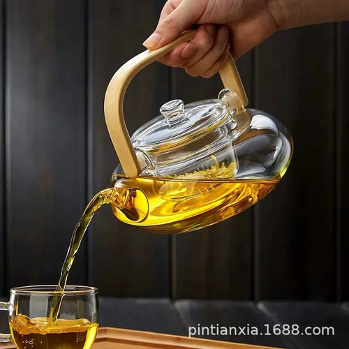 Théière bambou verre artisanale avec filtre intégré 900ml - vue 2 sur 5