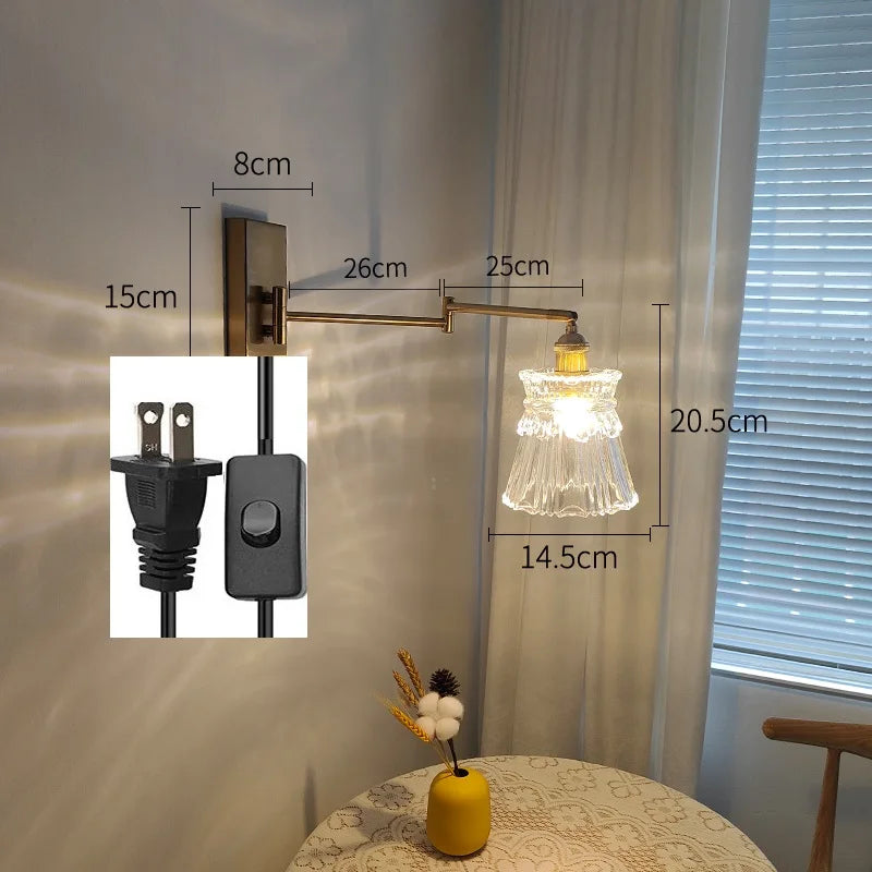 IWHD tirer chaîne verre applique murale LED applique bras gauche droite rotation chambre salon lumières nordique moderne à côté lampe Wandlamp - vue 8 sur 23