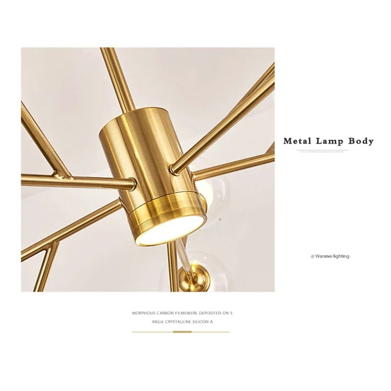 Lamp 9-Light Glass Chandelier,Modern Ceiling Lighting Fixture For Kitchen Dining Room Living Room Bedroom Office Restaurant Bar - vue 5 sur 7