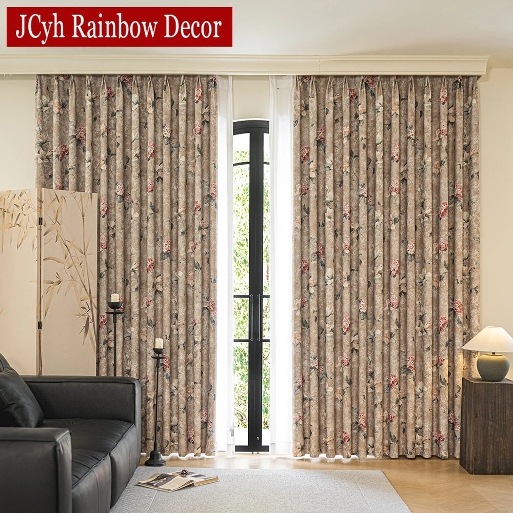 Rideau occultant floral style chinois traditionnel salon chambre