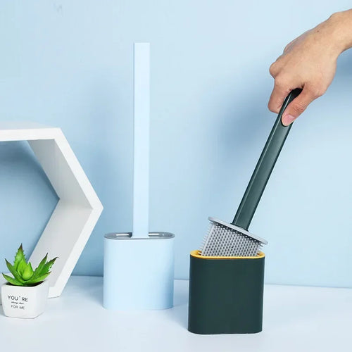 brosse de toilette en silicone avec support mural et long manche - vue 2 sur 10