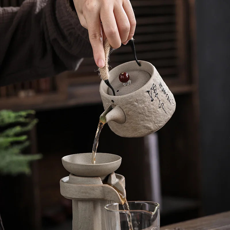 Service à thé japonais rétro céramique grain brut - vue 7 sur 7