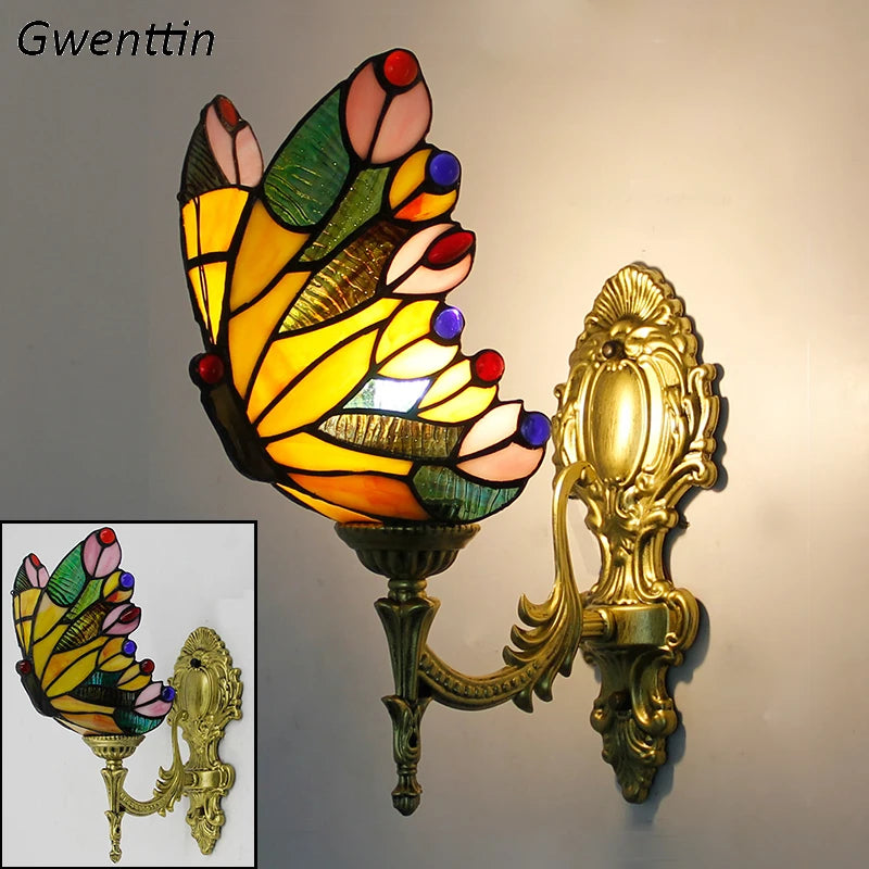 applique murale tiffany papillon décor méditerranéen vitrail miroir - vue 3 sur 13