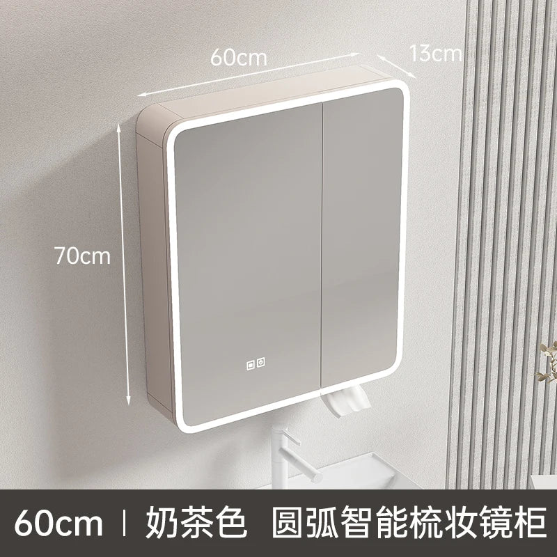 armoire circulaire en aluminium avec miroir éclairage intelligent et rangement - vue 12 sur 32