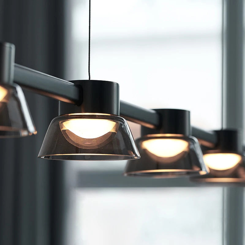 Nordic minimalist strip glass Led Dining Room Ceiling Chandelier Dining Room Bar Kitchen Island decorated hanging light fixtures - vue 5 sur 9