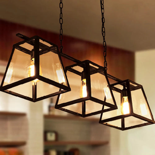 LOFT Vintage industriel vent verre cadre fer Art suspension lampe Restaurant Bar café Internet Bar noir trois tête suspension - vue 5 sur 7