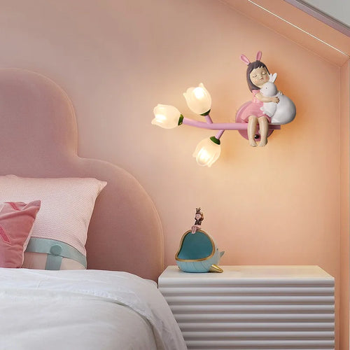 applique murale led g4 fille lapin fleur pour enfants - vue 5 sur 22