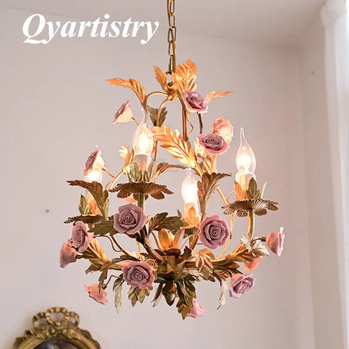 lustre led floral céramique cuivre rose déco intérieur - vue 3 sur 11