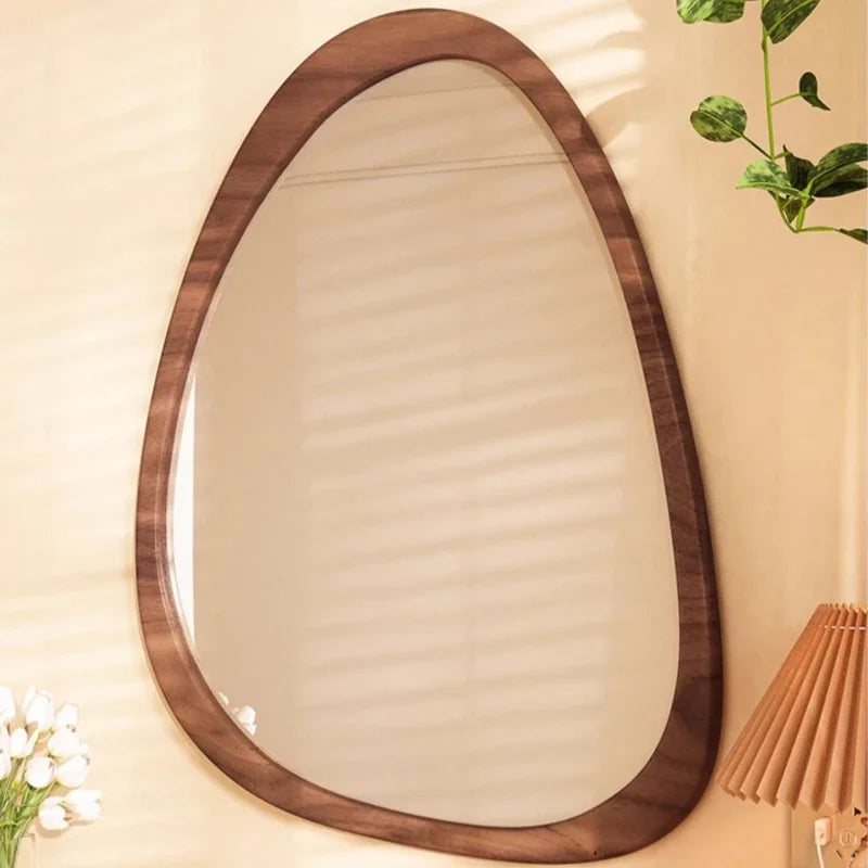 miroir en bois vintage tendance avec verre irrégulier pour maquillage HD - vue 5 sur 10