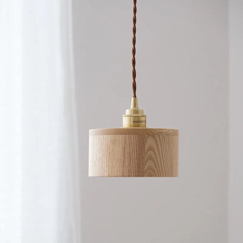suspension en bois moderne nordique avec luminaire en laiton - vue 2 sur 10